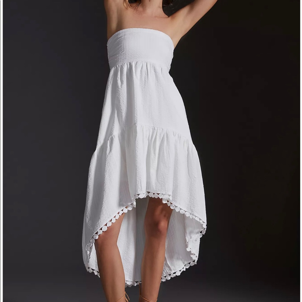 Maeve High-Low Strapless Midi Dress from Anthropologie